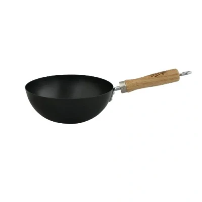 Image of Dexam 12108508 Non Stick Carbon Steel Wok with Wood handle 20cm/8 inch