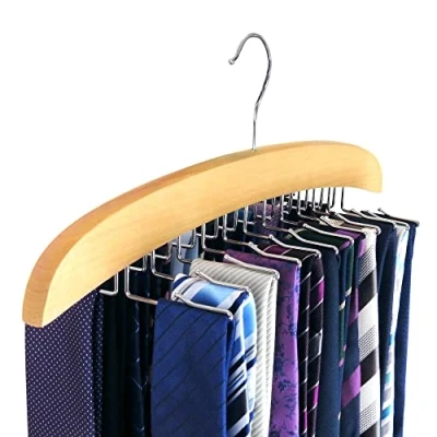 Image of Hangerworld Single Wooden 24 Tie Hanger Organiser Rack, Natural