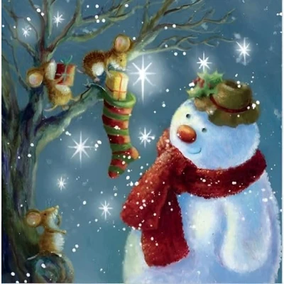 Image of Noel Tatt Charity Christmas Cards Pack of 10 with Mice and Snowman Design Eco Friendly Xmas Multipack Envelopes