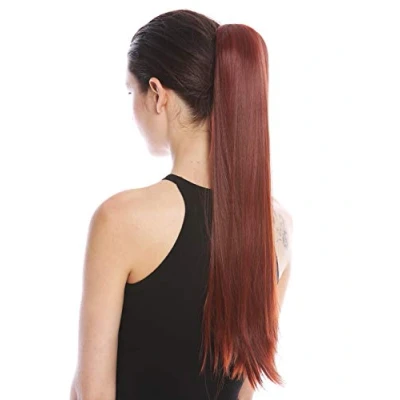 Image of WIG ME UP YZF 1094S 35 Hairpiece ponytail (comb &amp; ribbon wrap around system) extension pigtail very long (24inch) straight smooth auburn red brown