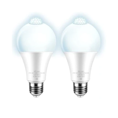 Image of MDLITIN PIR Motion Sensor Light Bulb, 12W LED 100W Equivalent, 6000K Cold White, E27 Screw, Auto Turn On/Off Security Lighting for Front Door, Hallway, Basement, Stairs (2 Pack)