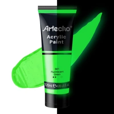 Image of Artecho Glow in the Dark Paint, Neon Green Paint (120ml / 4.05oz) Tubes, Art Craft Paints for Canvas, Rock, Stone, Wood, Fabric, Supplies
