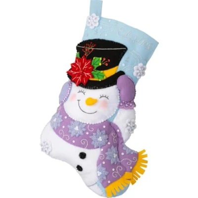 Image of Bucilla, Jolly Top Hat, Felt Applique 18&quot; Stocking Making Kit, Perfect for DIY Arts and Crafts, 89615E