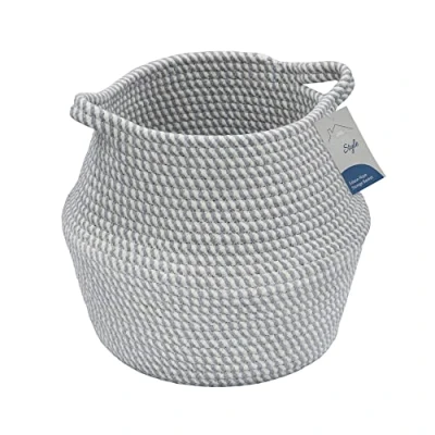 Image of JVL Edison Round Belly Cotton Rope Storage, Medium, Grey