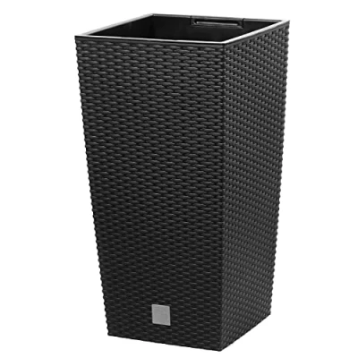 Image of Dark Brown Flowerpot with Rattan Design Pot Suitable for Indoor and Outdoor Use Square 26.2 x 26.2cm 26.6 Litre Capacity