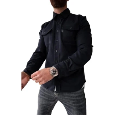 Image of ArknAv Men&#039;s B Button Down Shirt Jacket Casual Stylish Jackets Youth Shirt, blue, S
