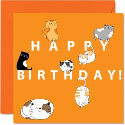 Image of Fun Birthday Cards for Women Men Cartoon Cat Happy Card Brother Sister Son Daughter Mum Dad Auntie Uncle, 145mm x Animal Bday Greeting