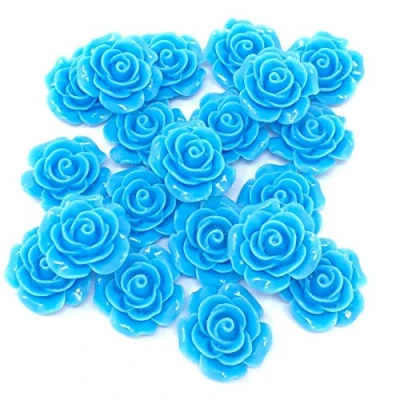 Image of Wedding Touches 20x Blue 20mm Resin Rose Shabby Chic Flatbacks Craft Cardmaking Embellishments
