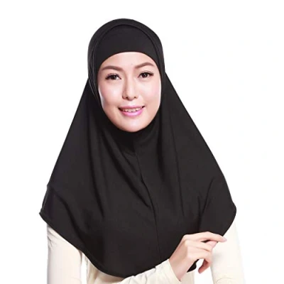 Image of Max Tonsen Muslim Two Piece Hijab Womens 2 Solid Color Amira Jersey Soft Cotton Stretch Head Scarf With Tube Inner Underscarf Cap Hood Black