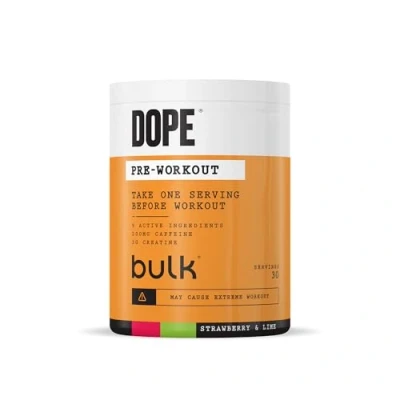 Image of Bulk Dope Pre Workout Powder, Strawberry &amp; Lime, Energy Drink with Beta Alanine, Creatine, Caffeine, Arginine (AAKG), Citrulline, Taurine, Vitamin B6, 495 g, 30 Servings