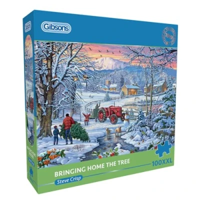 Image of Bringing Home the Tree 100XXL Piece Jigsaw Puzzle Family Christmas Sustainable for Adults Extra Large Great Gift Gibsons Games B Corp Certified
