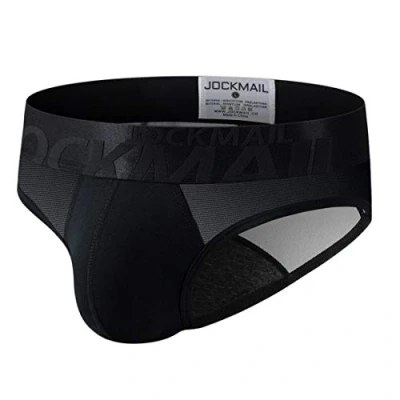 Image of JOCKMAIL Men Briefs Underwear Mesh Soft Cotton Low Rise (L, Black1)