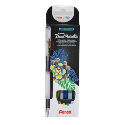 Image of Hybrid Dual Metallic Wallet, 4 Gel pens, Black, Blue, Gold &amp; Silver (1 of Each)