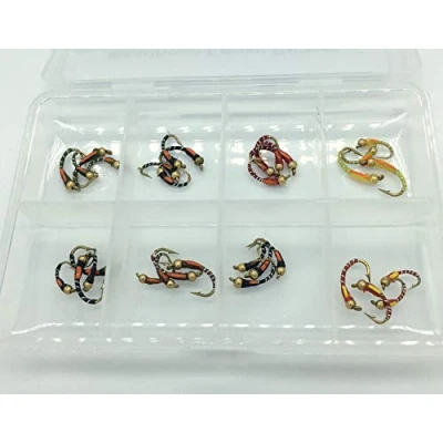 Image of FLY Fishing 32 Beadhead Epoxy Buzzers + FREE BOX Size 10 14 Trout Flies UK #DR1
