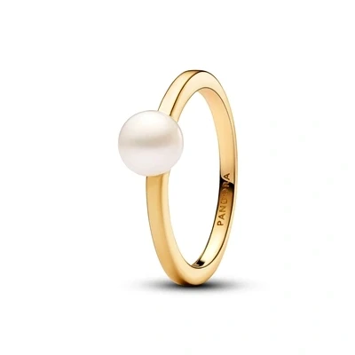 Image of Pandora Timeless 14k Gold plated ring with white treated freshwater cultured pearl, 58