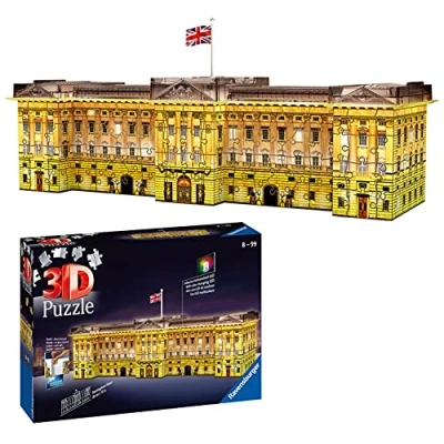 Image of Ravensburger Buckingham Palace 3D Jigsaw Puzzle for Adults and Kids Age 8 Years Up Night Edition with LED Lighting 216 Pieces + Accessories No Glue Required