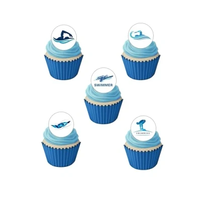 Image of 24 Pre Cut Swimming Swimmer Themed Edible Wafer Paper Cake Toppers Decorations