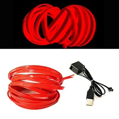 Image of Balabaxer El Wire Red Interior Car LED Strip Lights, 5M Neon USB 5V with Fuse Protection for Automotive Decoration 6mm Sewing Edge…
