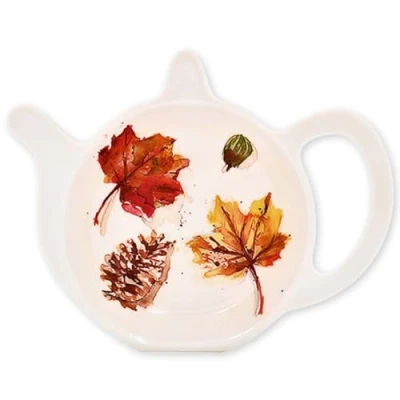 Image of Autumn Leaves Design Melamine Tea Bag Coaster Tidy