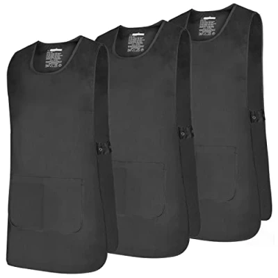 Image of MISEMIYA Package 3 Units Apron Cleaning Work Uniform Clinic Hospital Veterinary Sanitation Hostelry Ref.868 Large, Black 21