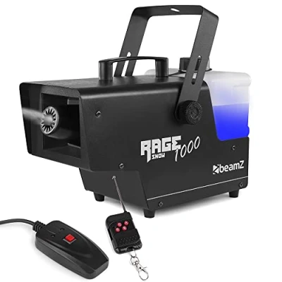 Image of beamz Rage 1000 Snow Machine with Remote Control High Power Fake for Events, Foam 3m Range, Ideal Parties, Festivals &amp; Christmas Decorations
