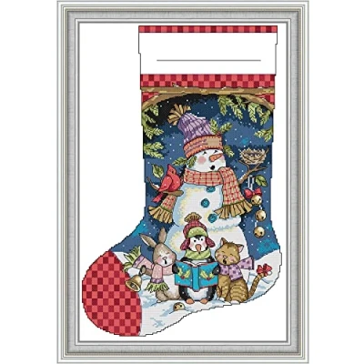 Image of OWN4B Cross Stitch Kits Pre Printed, Christmas Stocking Chant Stamped Pattern 11CT 17.3x24.8 inch DIY Embroidery Kit (Sock 2)