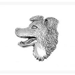 Image of Gift Box Pewter Border Collie Head Badge pin or Brooch for Scarf, Tie, Hat, Coat Bag