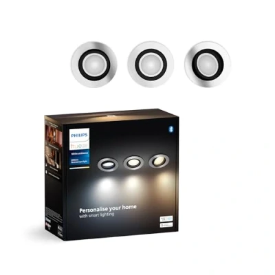 Image of Philips Hue White Ambiance Milliskin Tunable Smart LED Recessed Round Spots 3 Pack Aluminium