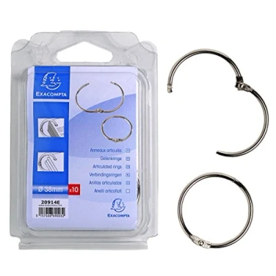 Image of Exacompta Ref 20914E Large Metal Binder Rings (Pack of 10) Suitable for Temporarily Binding Punched Paperwork, 38mm Diameter, Hinge Opening, Made from