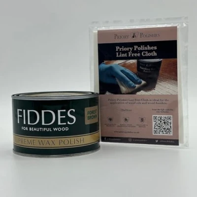 Image of Fiddes Supreme Forest Brown Wax 400ml + Free Priory Polishes© Lint Cloth