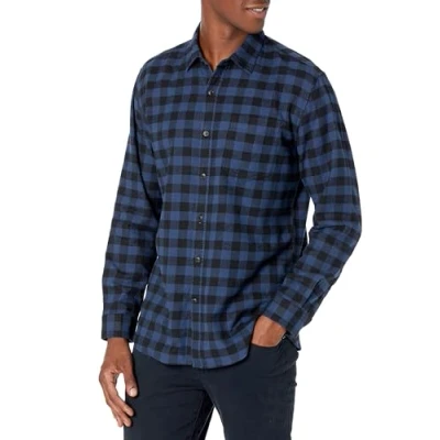 Image of Amazon Essentials Men&#039;s Long Sleeve Flannel Shirt (Available in Big &amp; Tall), Black Blue Buffalo Plaid, XL