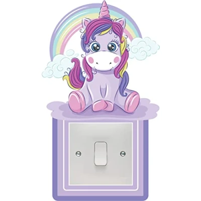 Image of Rainbow Unicorn Light Switch Surround Art Vinyl Wall Stickers Childrens Bedroom