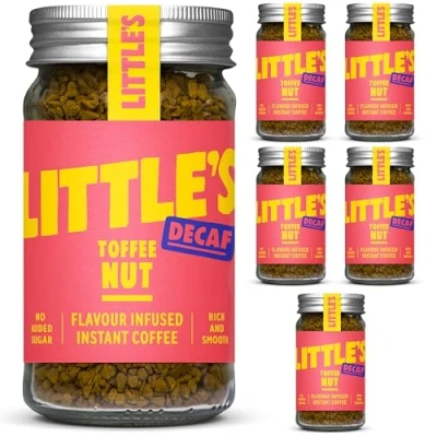 Image of Little&#039;s Toffee Nut Flavoured Decaf Instant Coffee, 6 Pack (50g x 6) Decaffeinated Rich &amp; Smooth, Infused With Flavour Vegan Friendly, Low Calories, No Added Sugar