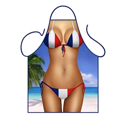 Image of Iconic Aprons French Flag Bikini Apron, Polyester, Multi Colour, 79 x 56 0.1 cm