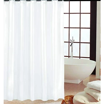 Image of KAV White Extra Long Shower Curtain Mould and Mildew Resistant Solid White, (Width) 180 x cm (length) 100% Polyester Bath Liner