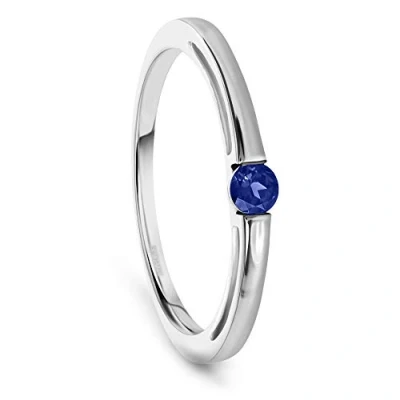 Image of Miore 0.13 carat Gemstone Engagement Rings for Women, Tension Mount Setting Ring Solitaire in 9ct White Gold with Blue Sapphire Gem, Solid Ring, Wedding Delivered Jewellery box