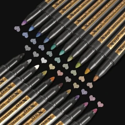 Image of Metallic Permanent Marker Pens, XSG Set of 20 Colors Fine Point Paint Markers for Black Paper,Rock Painting, Card Making,DIY Photo Album, Scrapbook Crafts, Metal, Wood, Ceramic, Glass