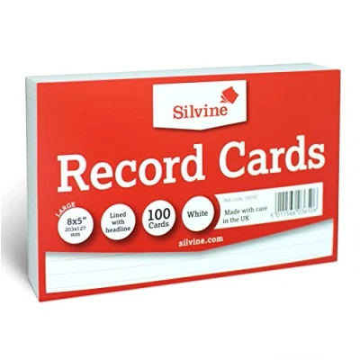 Image of Silvine 8x5&quot; White Record Cards Lined with Headline, 100 per Pack. Ref 585W (203 x 127mm)