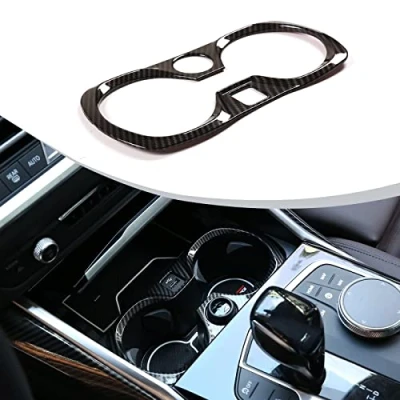 Image of DIYUCAR ABS Chrome Car Center Console Cup Decoration Frame Trim For G20 G28 325li 3 Series 2019 2020 2021 2022 Accessories (Carbon Fiber)