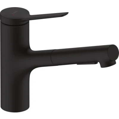 Image of Hansgrohe 74821670 Zesis M33 Single Lever Kitchen Mixer 150, Metal Pull, 2jet, sBox, matt Black, spout Height 150mm / 2 Sprays