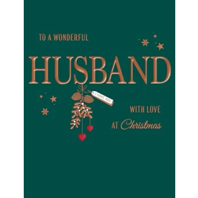Image of Avant Garde Studios Classic Christmas Card, Wonderufl Husband, Green 8 x 6 inches Piccadilly Greetings