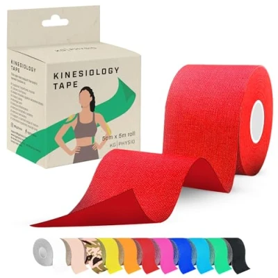 Image of Kinesiology Tape 5m Roll [2024 Edition] Sports and Medical for Joint Muscle Support, Multipurpose KT Tape, Body Boob Physio Trans Athletic Red