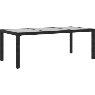 Image of vidaXL Garden Table Black 190x90x75 cm Tempered Glass and Poly Rattan