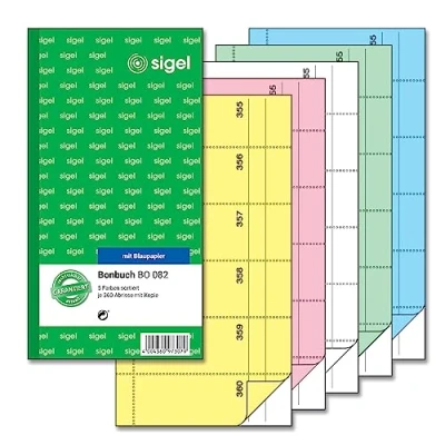 Image of Sigel BO082 Voucher Book 5x 360 Tickets 5 Colours Assorted with Blue Paper 105 x 200 mm 2 60 Sheets
