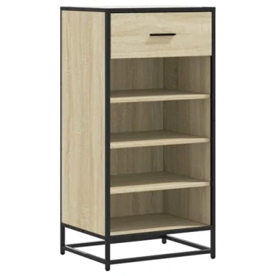 Image of vidaXL Engineered Wood Shoe Rack Sonoma Oak 48x38x97.5 cm Multi shelf Freestanding Organizer with Steel Frame and Lattice Design for Entryway or Bedroom