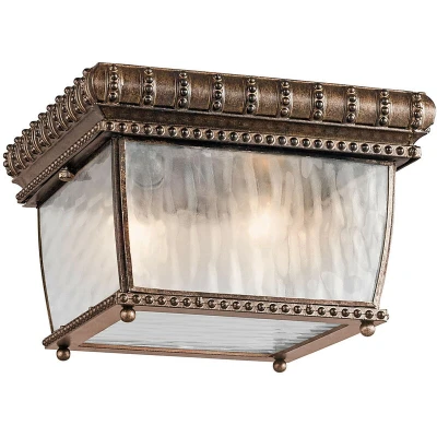 Image of Venetian Rain 2 Light Outdoor Flush Mount Ceiling Brushed Bronze IP44, E14