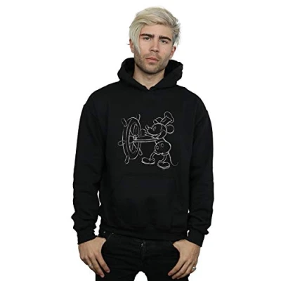 Image of Disney Men&#039;s Mickey Mouse Steamboat Sketch Hoodie Black Large