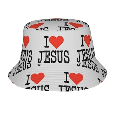 Image of Helves I Love Jesus Bucket Hat Fisherman Hats Packable Sun Cap Outdoor Summer Travel Beach for Women Men Unisex Black