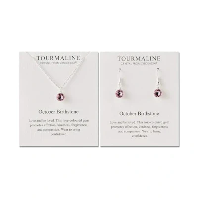 Image of Philip Jones October (Tourmaline) Birthstone Necklace &amp; Drop Earrings Set Created with Zircondia® Crystals