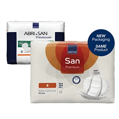 Image of ABENA San Premium Mens &amp; Womens Incontinence Pads, Breathable Comfortable, Fast Absorption, Discreet Effective Shaped Pads for Men/Women 8, 2500ml Absorbency, 4x 22PK